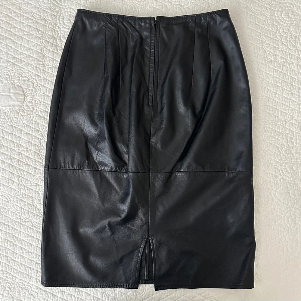 Vintage 80s Pia Rucci Black Leather Pencil Skirt Women’s - Picture 8 of 11